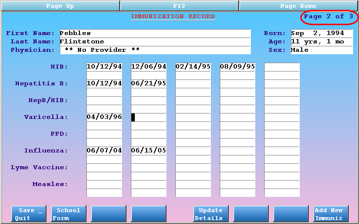 immunization records