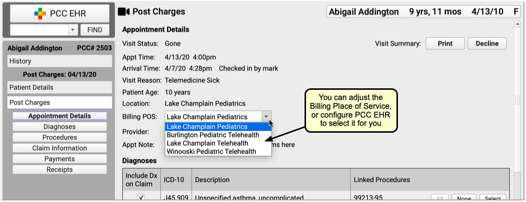 virtual visit place of service code