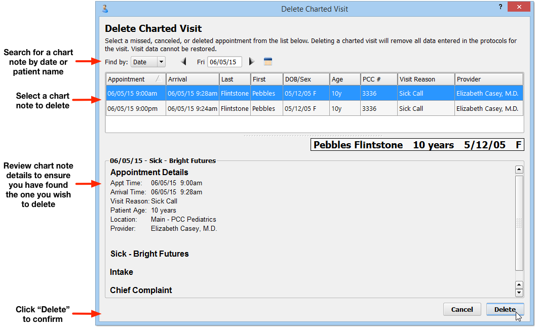 Delete an Encounter from a Patient's Chart PCC Learn