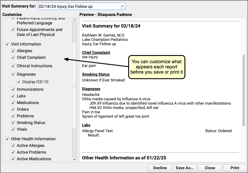 patient visit summary template