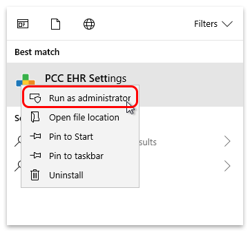 where is settings icon located in charm ehr