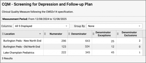 screening for depression follow-up report output