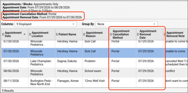 The report output includes the cancellation method and removal date.